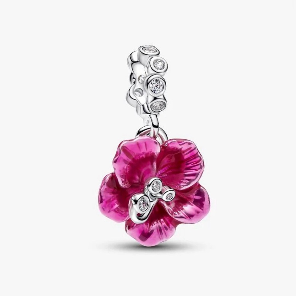 Authentic Pandora Hibiscus Dangle Charm.